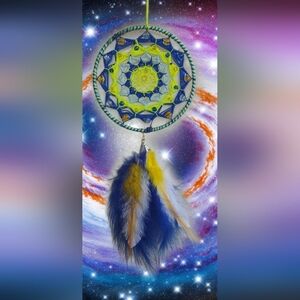 NEW Handmade Dreamcatcher with AUTHENTIC Blue, Yellow & White Feathers